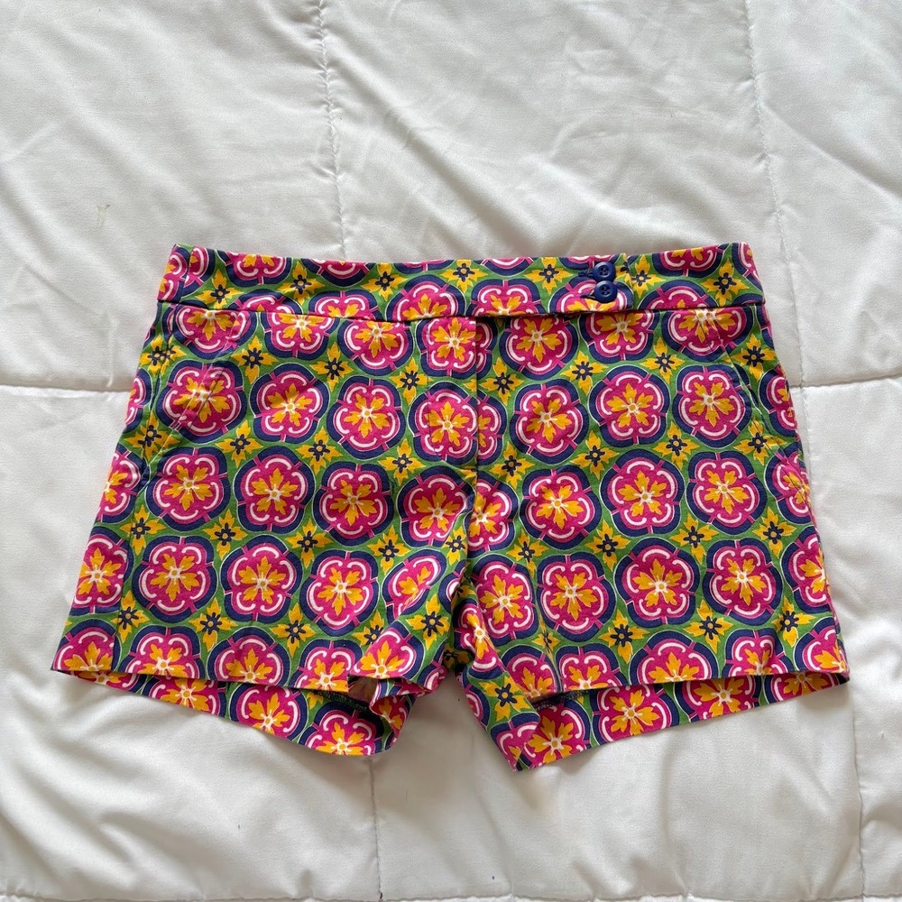 Trina Turk Mini Shorts Womens 4 Floral Geometric Pink Luxury Maximalist Feminine